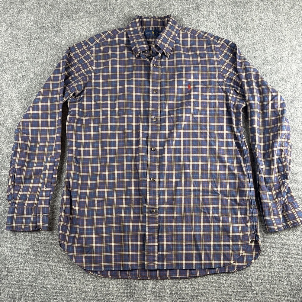 Polo Ralph Lauren Men's Classic Fit Plaid Button Down Shirt Navy Brown Red LG